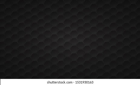 Abstract dark background of black hexagon tiles with gray gaps between them