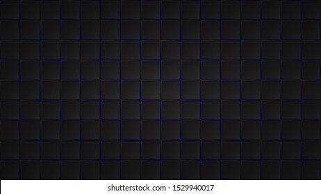 Abstract dark background of black square tiles with blue gaps between them