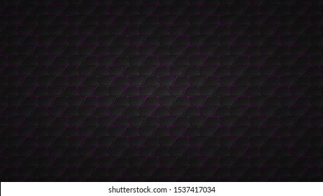 Abstract dark background of black trapezium tiles with purple gaps between them