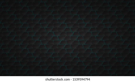 Abstract dark background of black trapezium tiles with light blue gaps between them