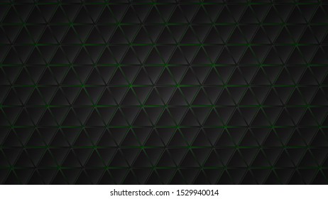 Abstract dark background of black triangle tiles with green gaps between them