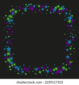 Abstract dark background with blue and green confetti stars, design element