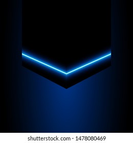 Abstract dark background with blue neon triangle line, vector illustration.