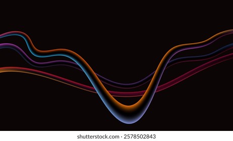 ABSTRACT DARK BACKGROUND BLUE ORANGE PURPLE PINK GRADIENT SMOOTH LIQUID COLORFUL DESIGN WITH HAND DRAWN LINES SHAPES VECTOR TEMPLATE GOOD FOR MODERN WEBSITE, WALLPAPER, COVER DESIGN 