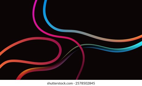 ABSTRACT DARK BACKGROUND BLUE ORANGE PURPLE PINK GRADIENT SMOOTH LIQUID COLORFUL DESIGN WITH HAND DRAWN LINES SHAPES VECTOR TEMPLATE GOOD FOR MODERN WEBSITE, WALLPAPER, COVER DESIGN 