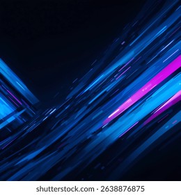 Abstract dark background with blue and purple light streaks, modern style.