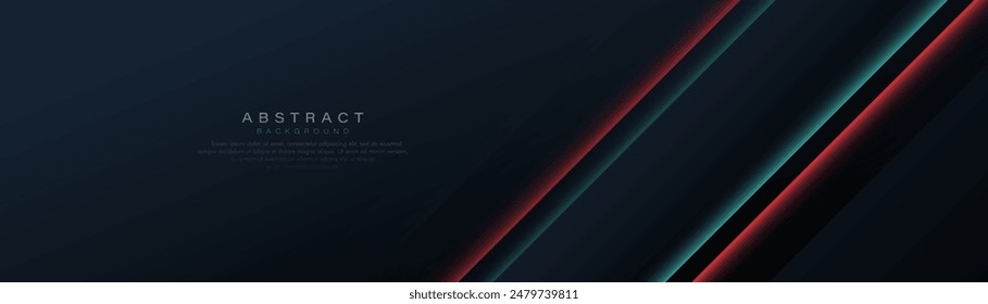 Abstrakter dunkler Hintergrund mit blauen und roten geometrischen glühenden Linien. Modernes minimalistisches Trendlinienmuster Horizontal. Vektorillustration