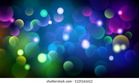 Abstract dark background with bokeh effects in various colors