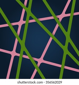 Abstract dark background. Bright lines on a dark background. Overlapping streaks on a dark background. The intersecting stripes on a dark background. Colorful ribbons on a dark background.