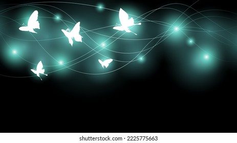 Resumen Fondo Oscuro Con Mariposas Insectos Brillos Luminosos Luces Estilo De Diseño Vector