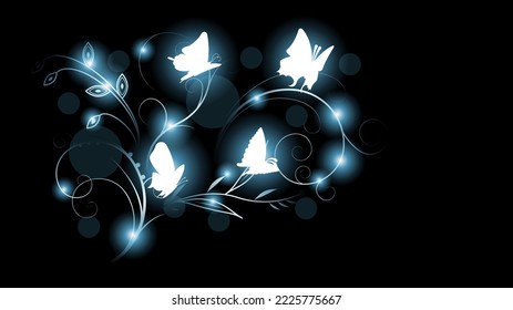 Resumen Fondo Oscuro Con Mariposas Insectos Brillos Luminosos Luces Estilo De Diseño Vector