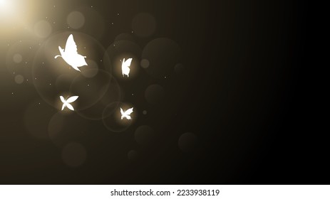 Abstract Dark Background With Butterflies Insects Glow Light Shine Flashes Vector Design Style