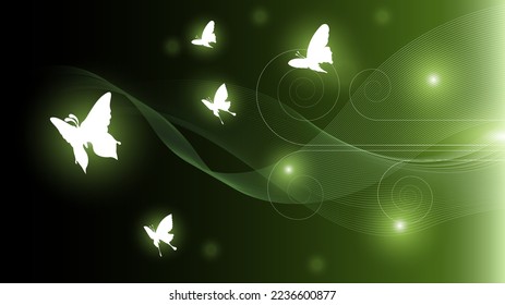 Abstract Dark Background With Butterflies Insects Glow Light Shine Flashes Vector Design Style