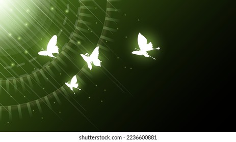 Abstract Dark Background With Butterflies Insects Glow Light Shine Flashes Vector Design Style