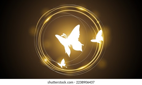 Abstract Dark Background With Butterflies Insects Glow Light Shine Flashes Vector Design Style