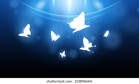 Abstract Dark Background With Butterflies Insects Glow Light Shine Flashes Vector Design Style