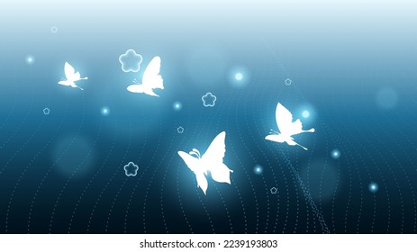 Abstract Dark Background With Butterflies Insects Glow Light Shine Flashes Vector Design Style