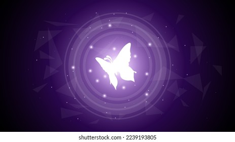 Abstract Dark Background With Butterflies Insects Glow Light Shine Flashes Vector Design Style