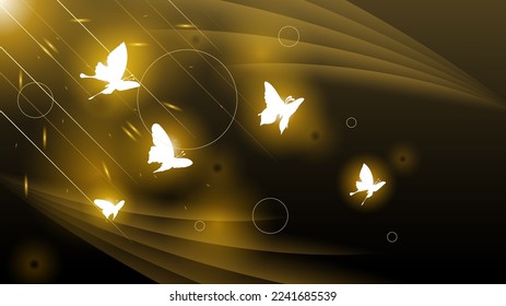 Resumen Fondo Oscuro Con Mariposas Insectos Brillos Luminosos Luces Estilo De Diseño Vector