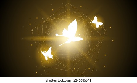 Abstract Dark Background With Butterflies Insects Glow Light Shine Flashes Vector Design Style