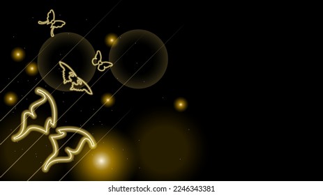Abstract Dark Background With Butterflies Insects Glow Light Shine Flashes Vector Design Style