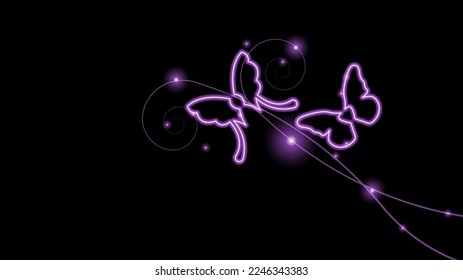 Abstract Dark Background With Butterflies Insects Glow Light Shine Flashes Vector Design Style
