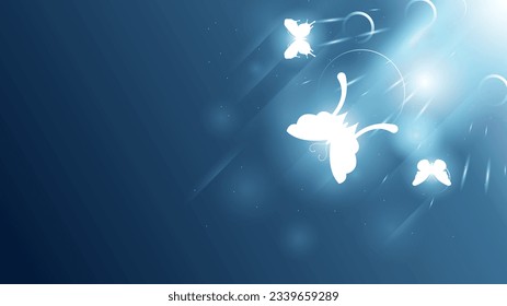 Abstract Dark Background With Butterflies Insects Glow Light Shine Flashes Vector Design Style