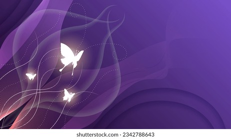 Abstract Dark Background With Butterflies Insects Glow Light Shine Flashes Vector Design Style