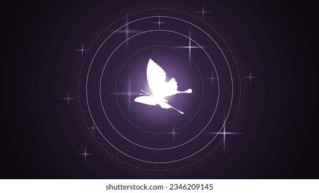Abstract Dark Background With Butterflies Insects Glow Light Shine Flashes Vector Design Style