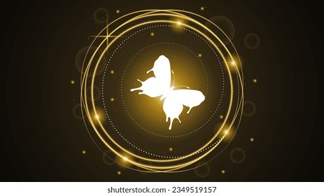 Abstract Dark Background With Butterflies Insects Glow Light Shine Flashes Vector Design Style