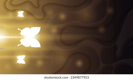 Abstract Dark Background With Butterflies Insects Glow Light Shine Flashes Vector Design Style