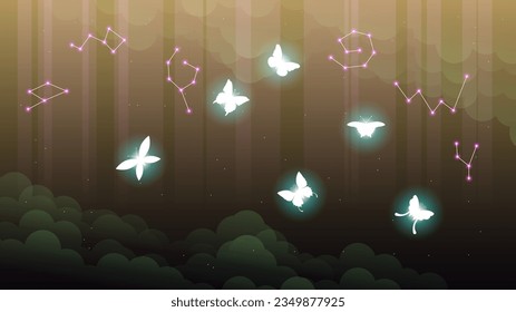 Resumen Fondo Oscuro Con Mariposas Insectos Brillos Luminosos Luces Estilo De Diseño Vector