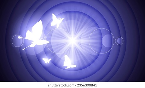 Abstract Dark Background With Butterflies Insects Glow Light Shine Flashes Vector Design Style
