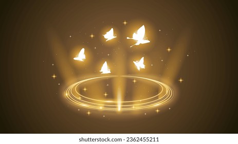 Abstract Dark Background With Butterflies Insects Glow Light Shine Flashes Vector Design Style
