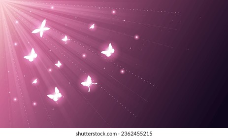 Abstract Dark Background With Butterflies Insects Glow Light Shine Flashes Vector Design Style