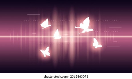 Abstract Dark Background With Butterflies Insects Glow Light Shine Flashes Vector Design Style