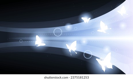 Abstract Dark Background With Butterflies Insects Glow Light Shine Flashes Vector Design Style