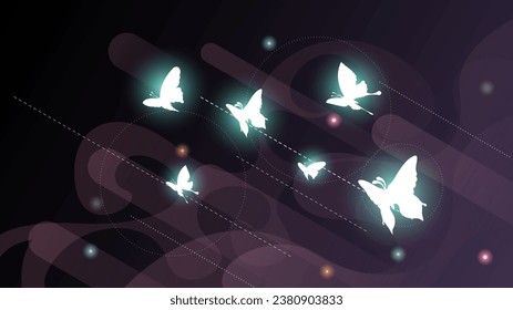 Resumen Fondo Oscuro Con Mariposas Insectos Brillos Luminosos Luces Estilo De Diseño Vector