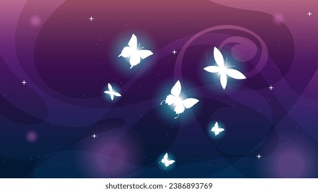 Abstract Dark Background With Butterflies Insects Glow Light Shine Flashes Vector Design Style