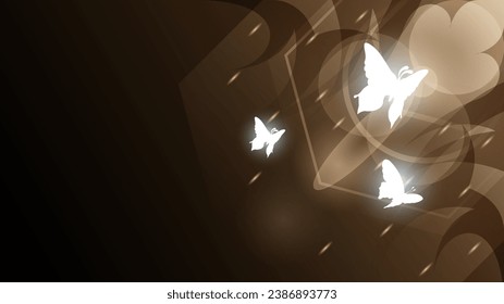 Abstract Dark Background With Butterflies Insects Glow Light Shine Flashes Vector Design Style