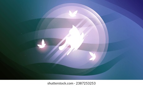 Abstract Dark Background With Butterflies Insects Glow Light Shine Flashes Vector Design Style