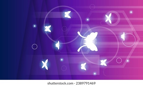 Abstract Dark Background With Butterflies Insects Glow Light Shine Flashes Vector Design Style