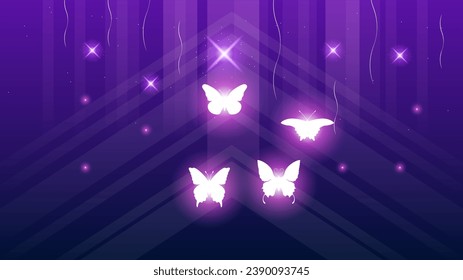 Abstract Dark Background With Butterflies Insects Glow Light Shine Flashes Vector Design Style