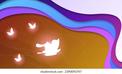 Abstract Dark Background With Butterflies Insects Glow Light Shine Flashes Vector Design Style