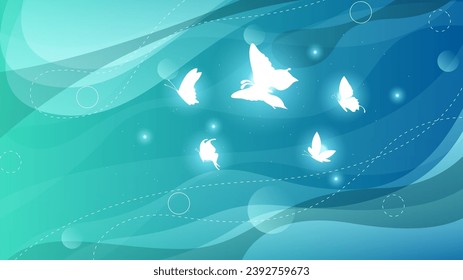 Abstract Dark Background With Butterflies Insects Glow Light Shine Flashes Vector Design Style