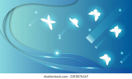 Abstract Dark Background With Butterflies Insects Glow Light Shine Flashes Vector Design Style