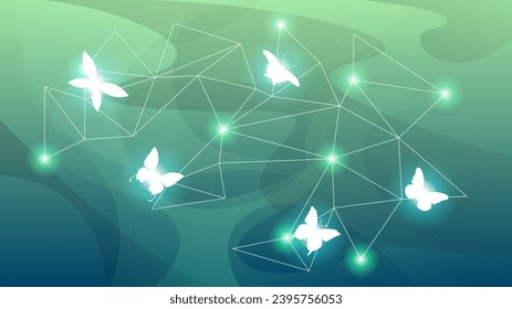 Abstract Dark Background With Butterflies Insects Glow Light Shine Flashes Vector Design Style