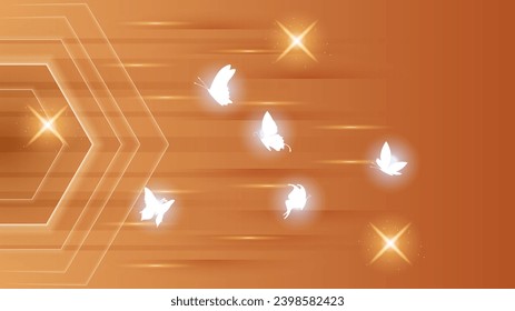 Abstract Dark Background With Butterflies Insects Glow Light Shine Flashes Vector Design Style
