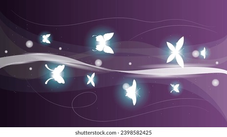 Abstract Dark Background With Butterflies Insects Glow Light Shine Flashes Vector Design Style