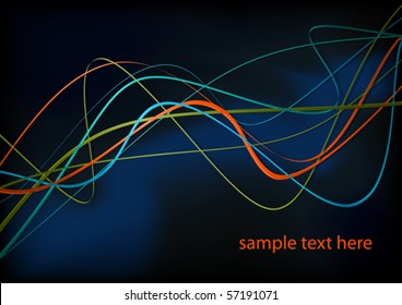 Abstract dark background with color waves. Vector